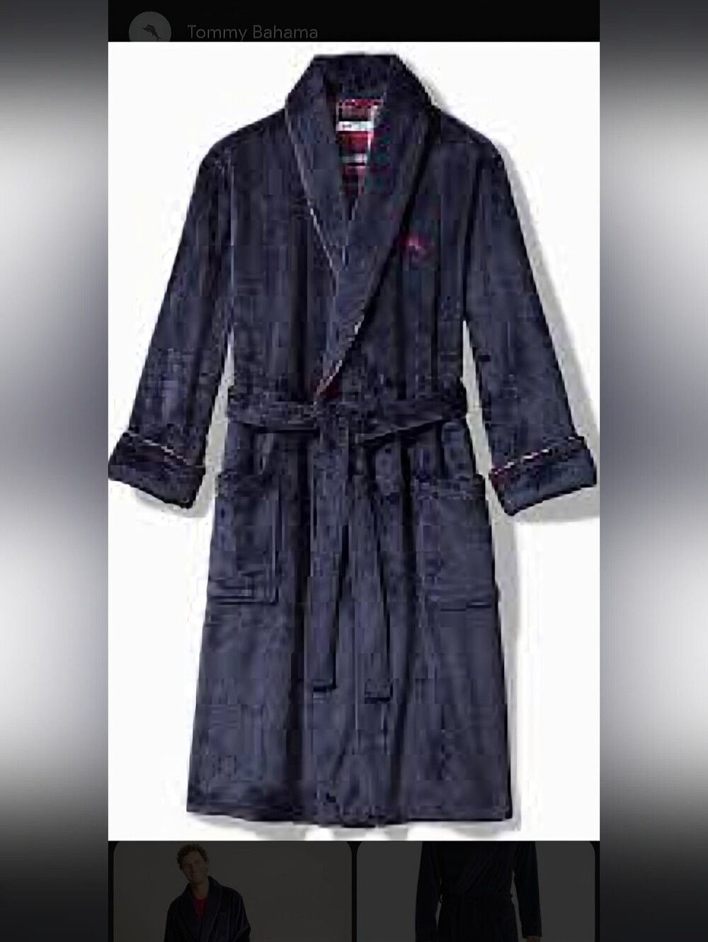 Tommy Bahama Navy Shawl-Collar Plush Robe with Belt S/M-P/M